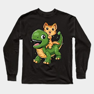 Cat Dinosaur Battle Long Sleeve T-Shirt